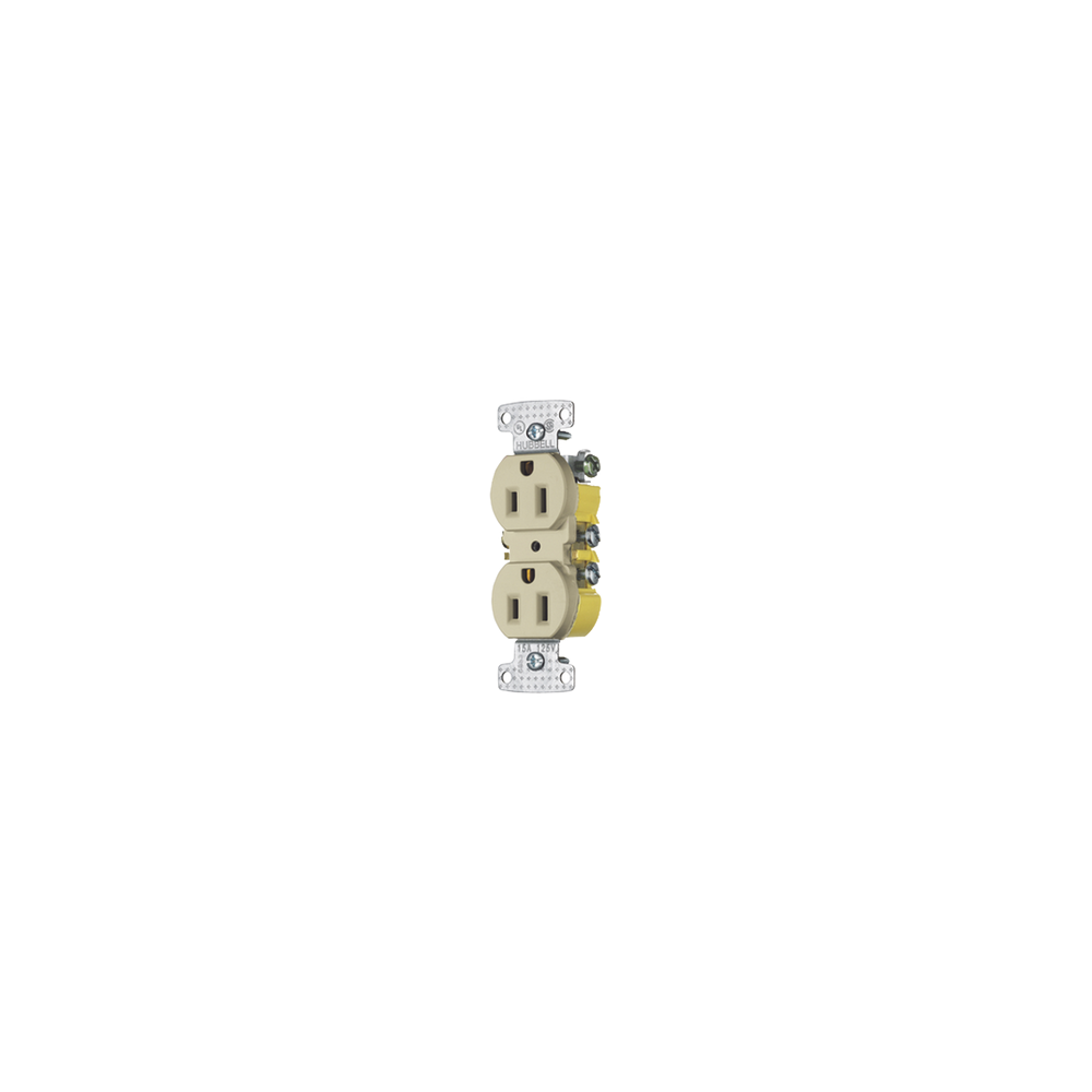 HUBBELL, HUB-RR15I, Contacto Duplex 15A 125V/ 2 Polos 3 Hilos / Cableado posterior y lateral / Nema 5-15R / Color Marfil.