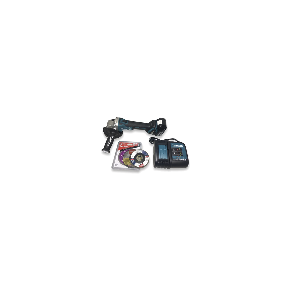 MAKITA, DGA456STX3, Miniesmeril 115mm 4-1/2in 8.500 Rpm,1 Batería 18V Li-ION de 5.0 Ah, Cargador y 3 Discos.